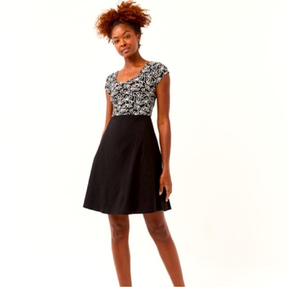 PACT Organic Cotton Fit And Flare Dress Black/White peekaboo Back Size Small - Picture 1 of 13